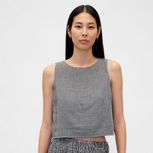 Cotton Gauze SleevelessCrop Shell Top in Black and White Gingham